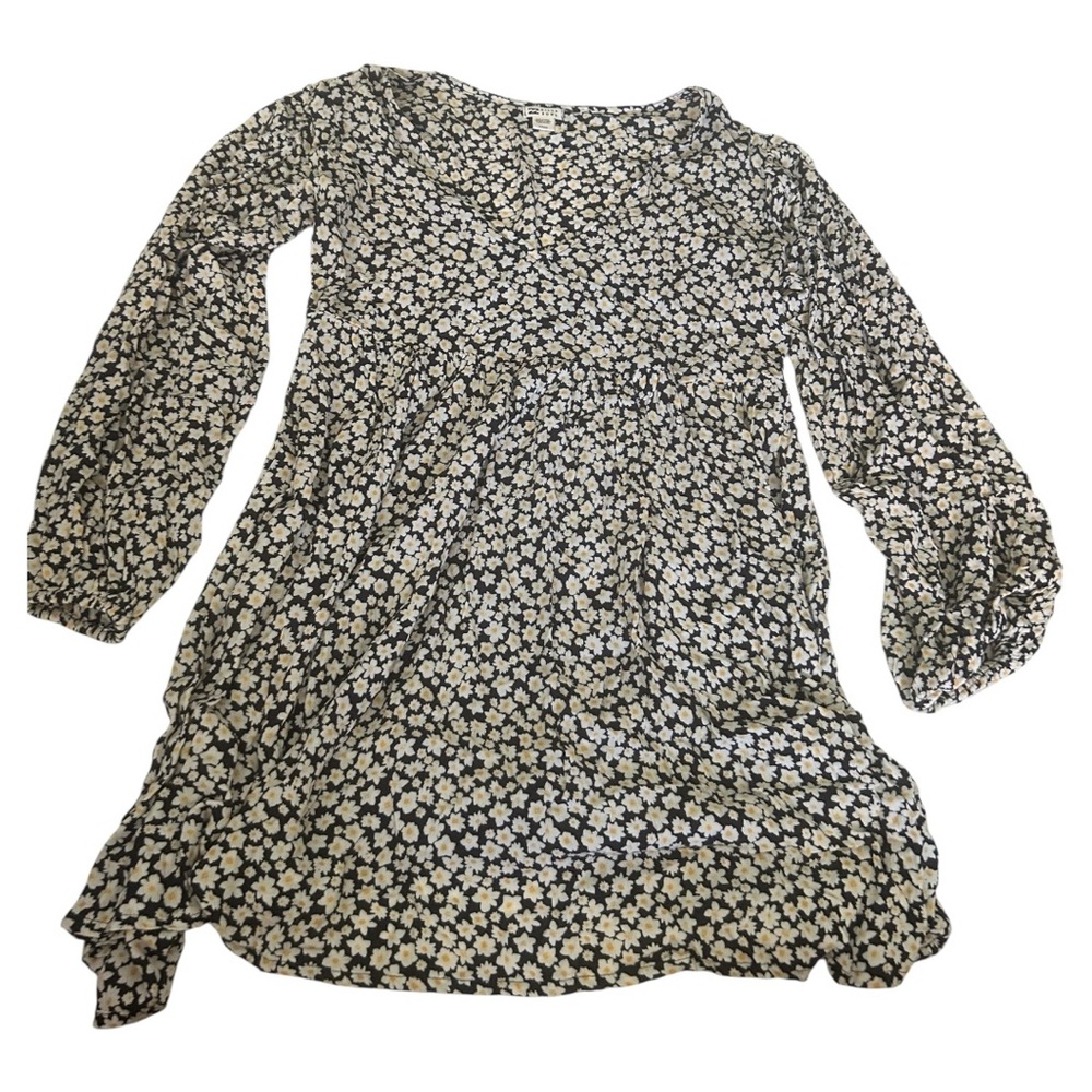 Billabong daisy floral print black long sleeve mini dress